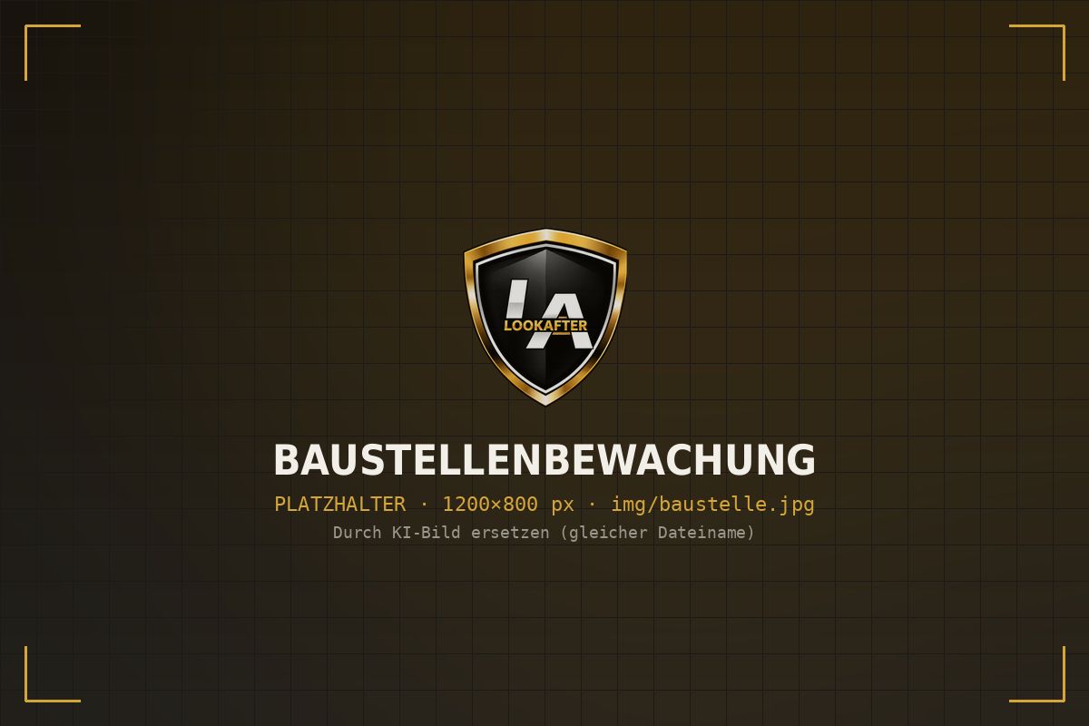 Bewachte Baustelle mit Bauzaun und Beleuchtung